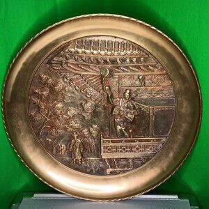 Vintage BRASS KOREA "Goongsoo" PLATE- Drummer Man - Engraved Heavy Seoul RARE